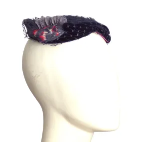 1950s Navy Damask & Feather Hat