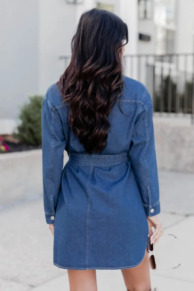 A Great Start Denim Long Sleeve Belted Mini Dress FINAL SALE
