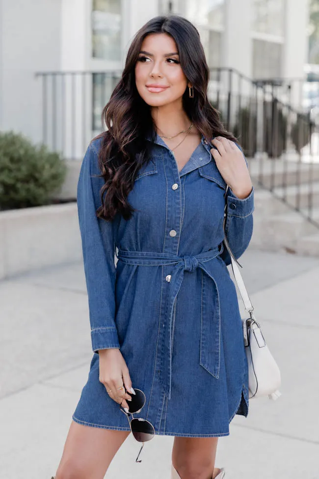 A Great Start Denim Long Sleeve Belted Mini Dress FINAL SALE