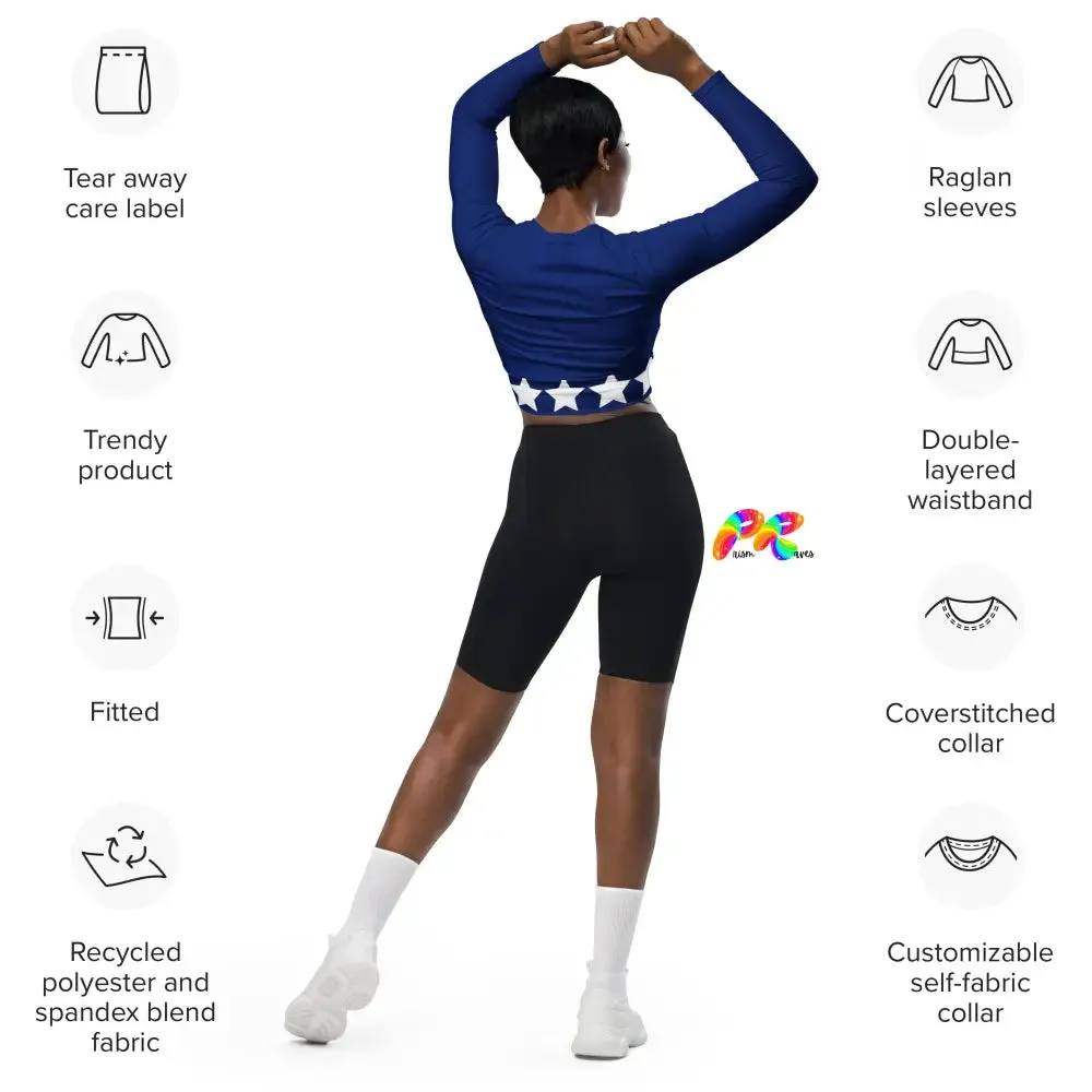 Blue Star Long Sleeve Crop Top
