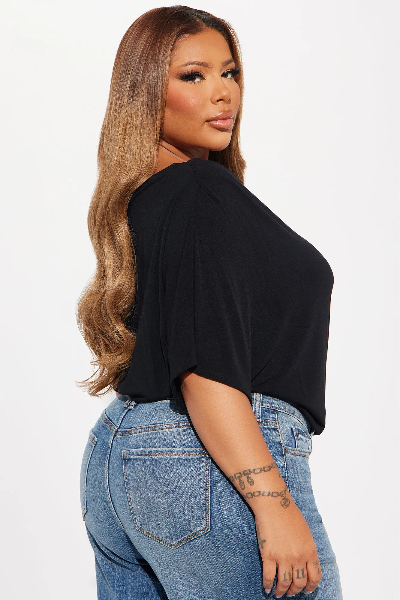 Flatter Me Off Shoulder Bodysuit - Black