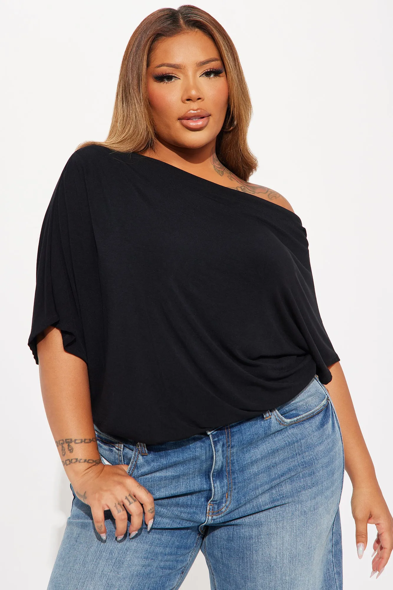 Flatter Me Off Shoulder Bodysuit - Black