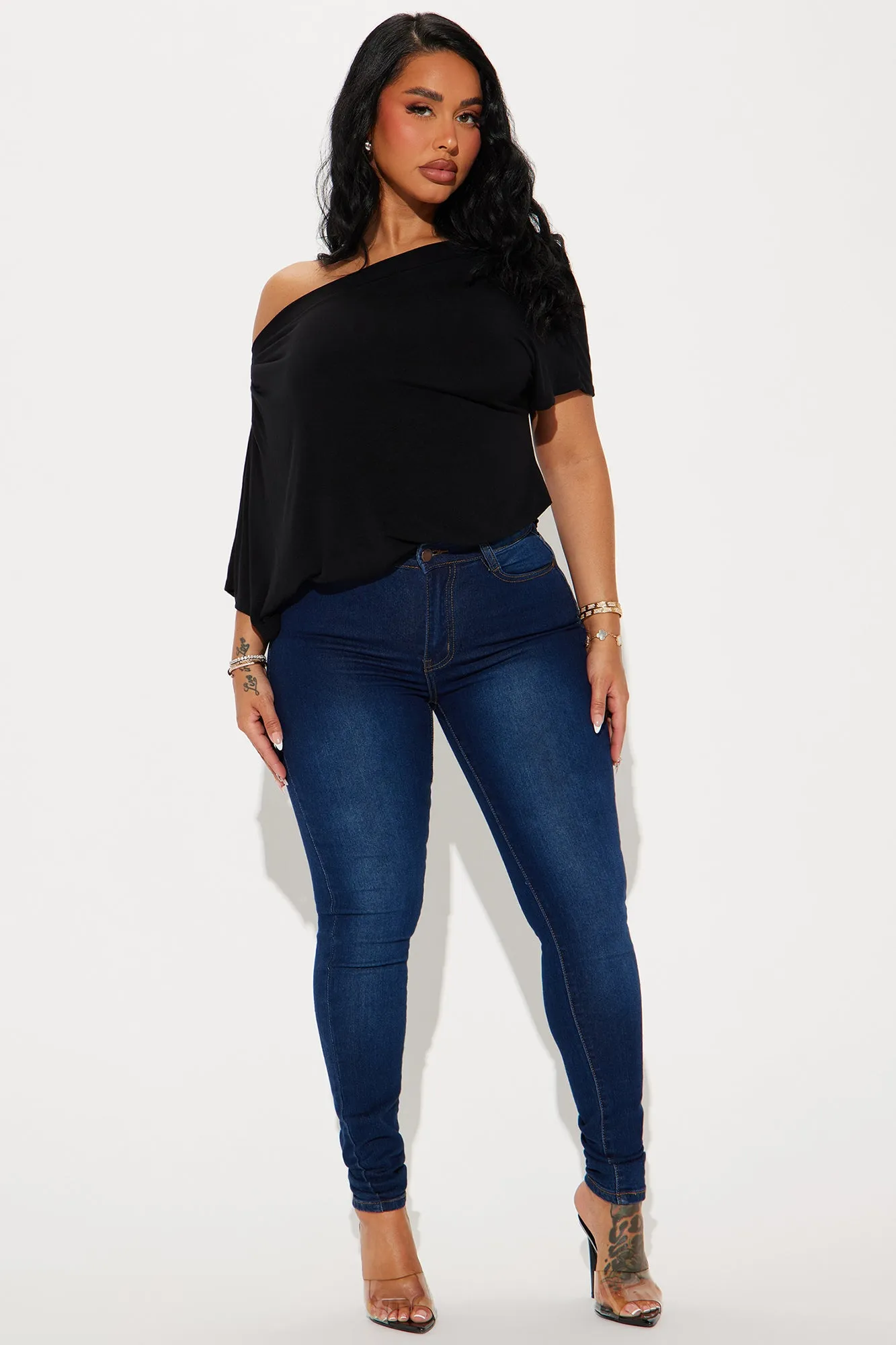 Flatter Me Off Shoulder Bodysuit - Black