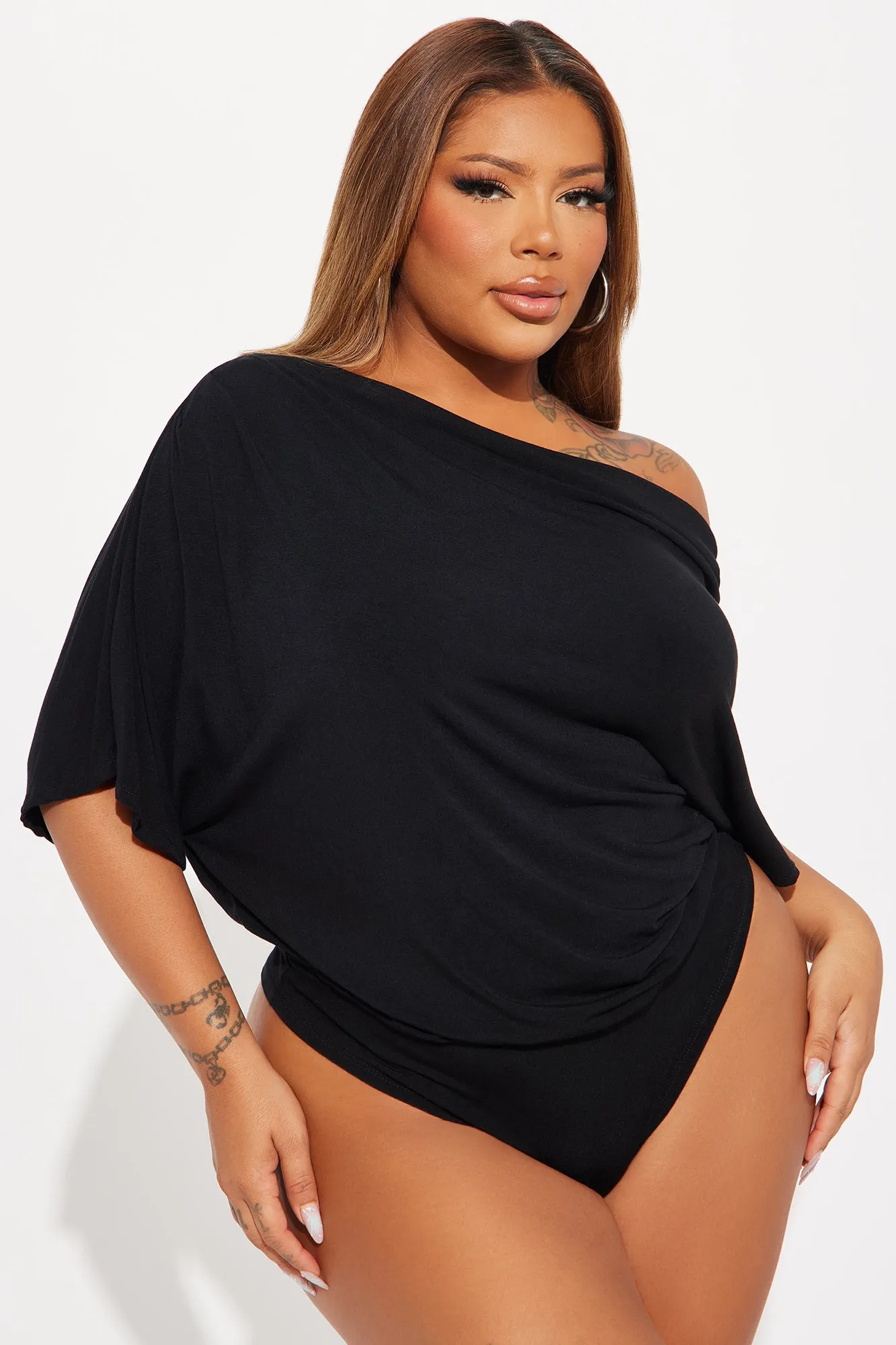 Flatter Me Off Shoulder Bodysuit - Black