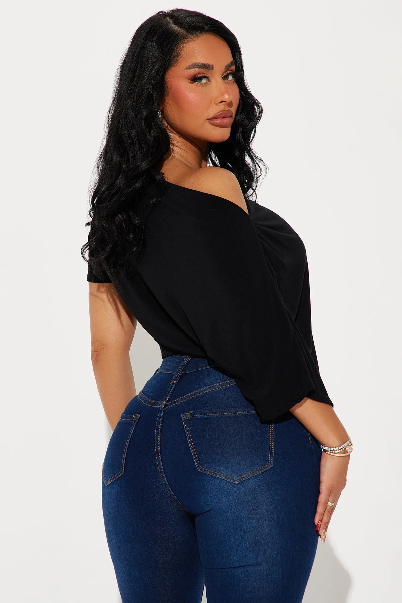 Flatter Me Off Shoulder Bodysuit - Black