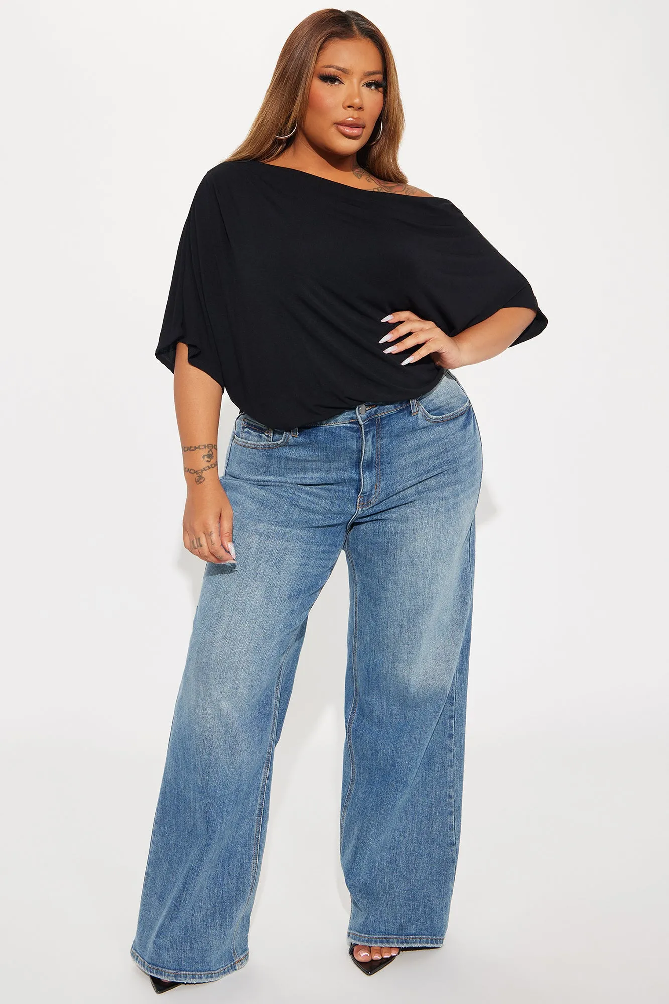 Flatter Me Off Shoulder Bodysuit - Black
