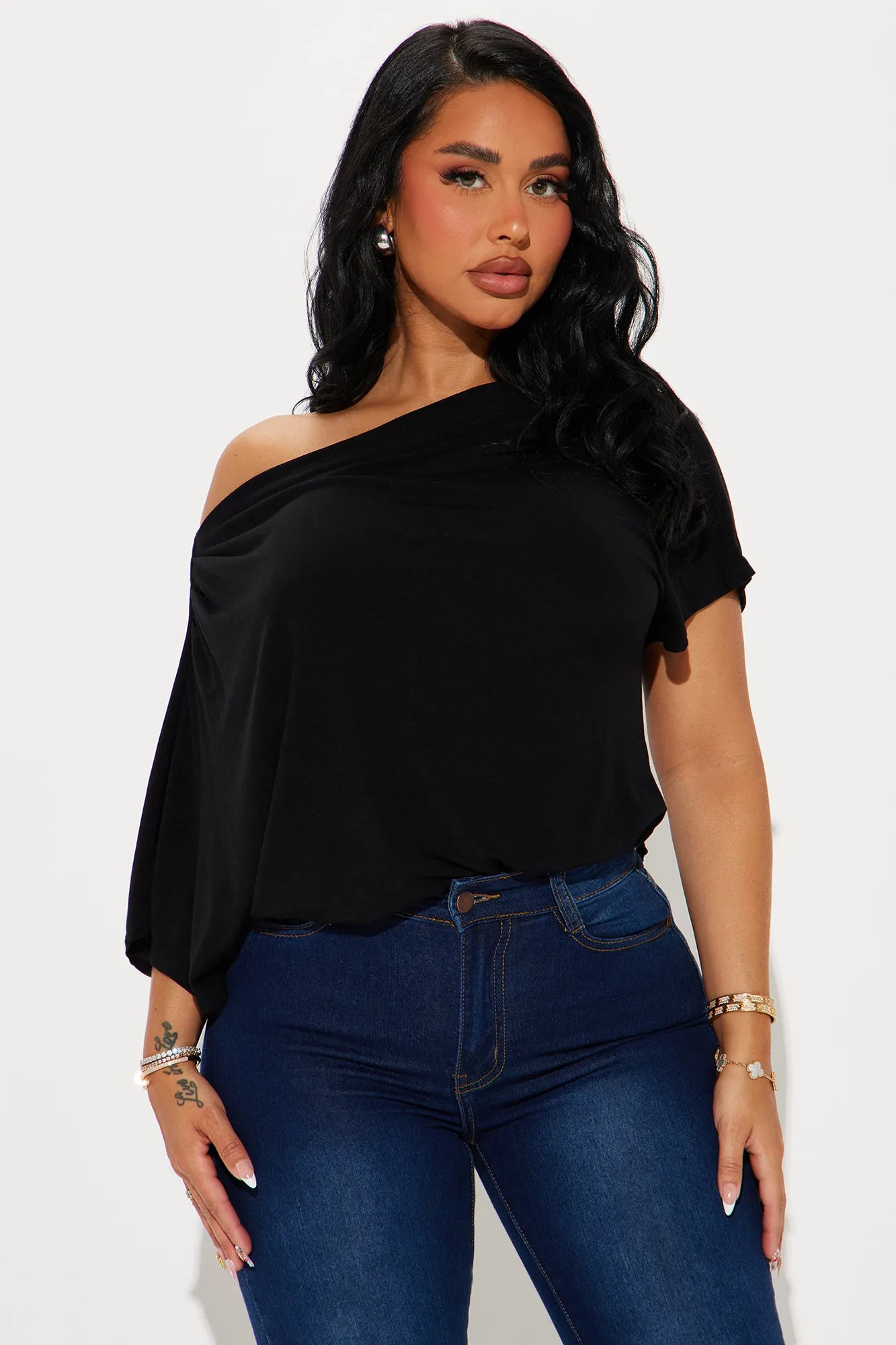 Flatter Me Off Shoulder Bodysuit - Black