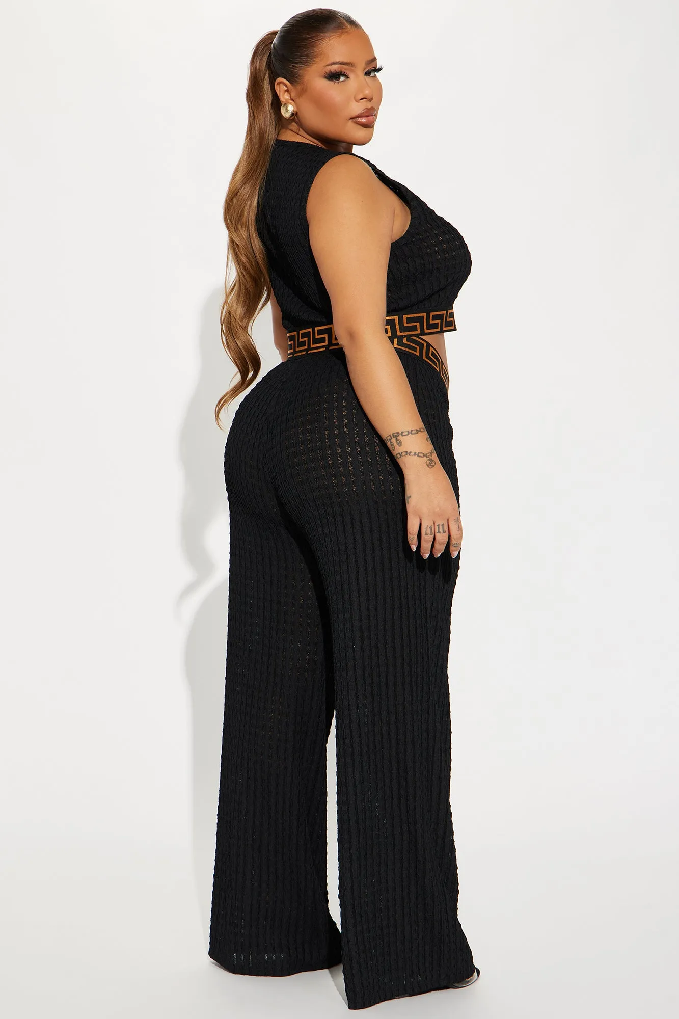 Her World Textured Pant Set - Black