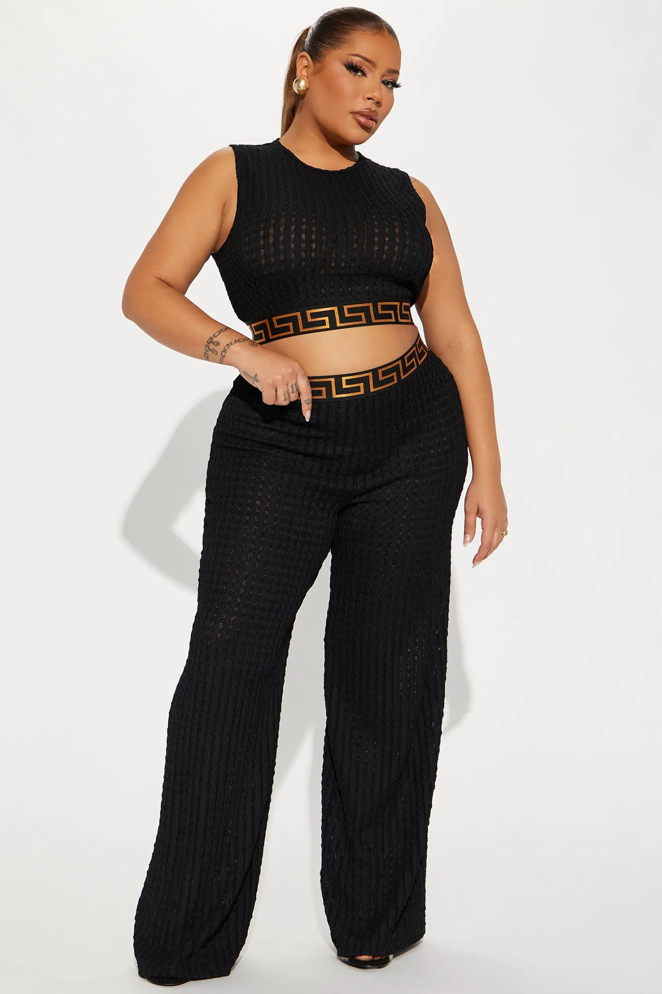 Her World Textured Pant Set - Black