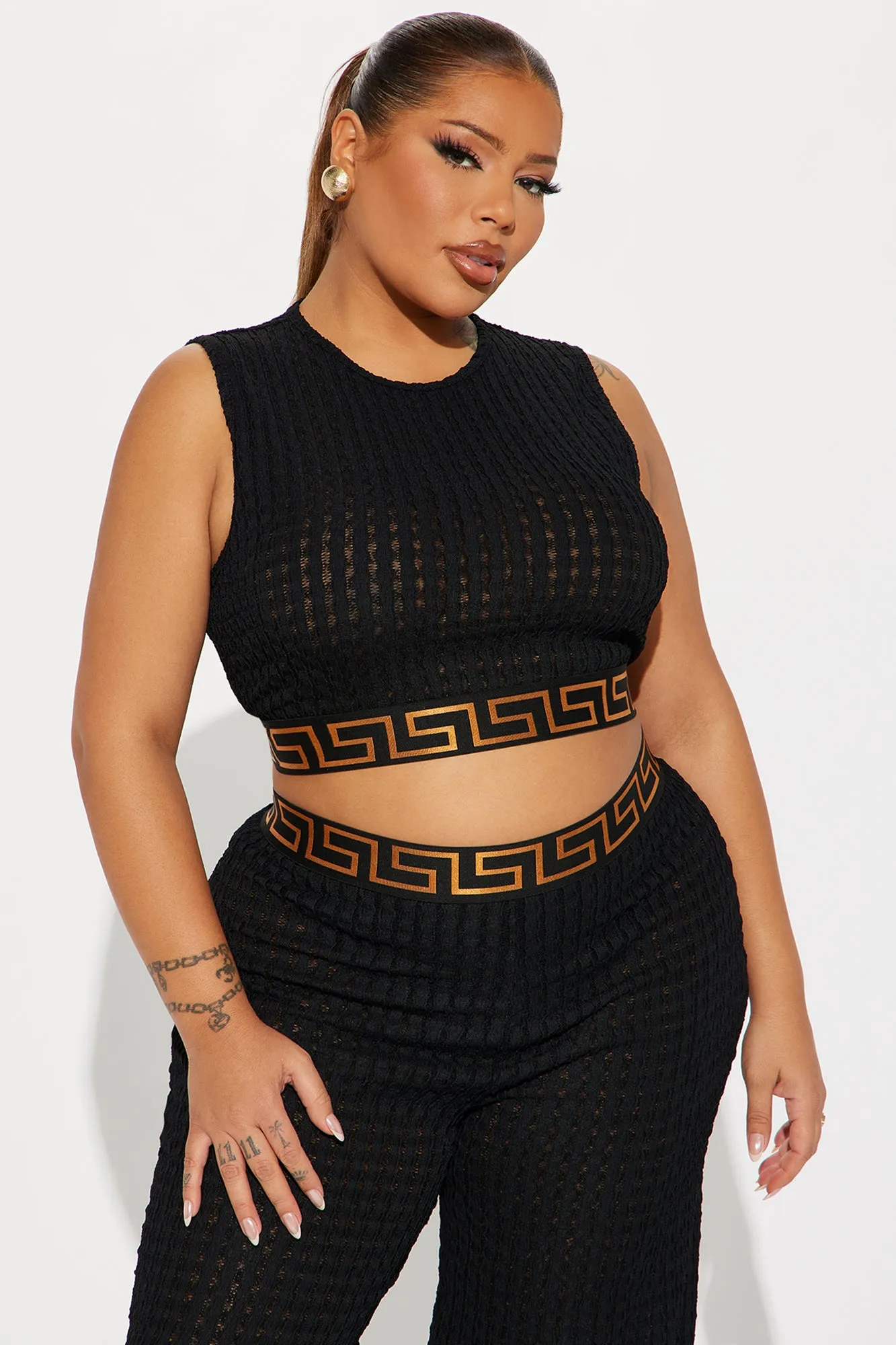 Her World Textured Pant Set - Black
