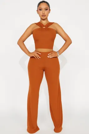 Imara Ribbed Pant Set - Cognac