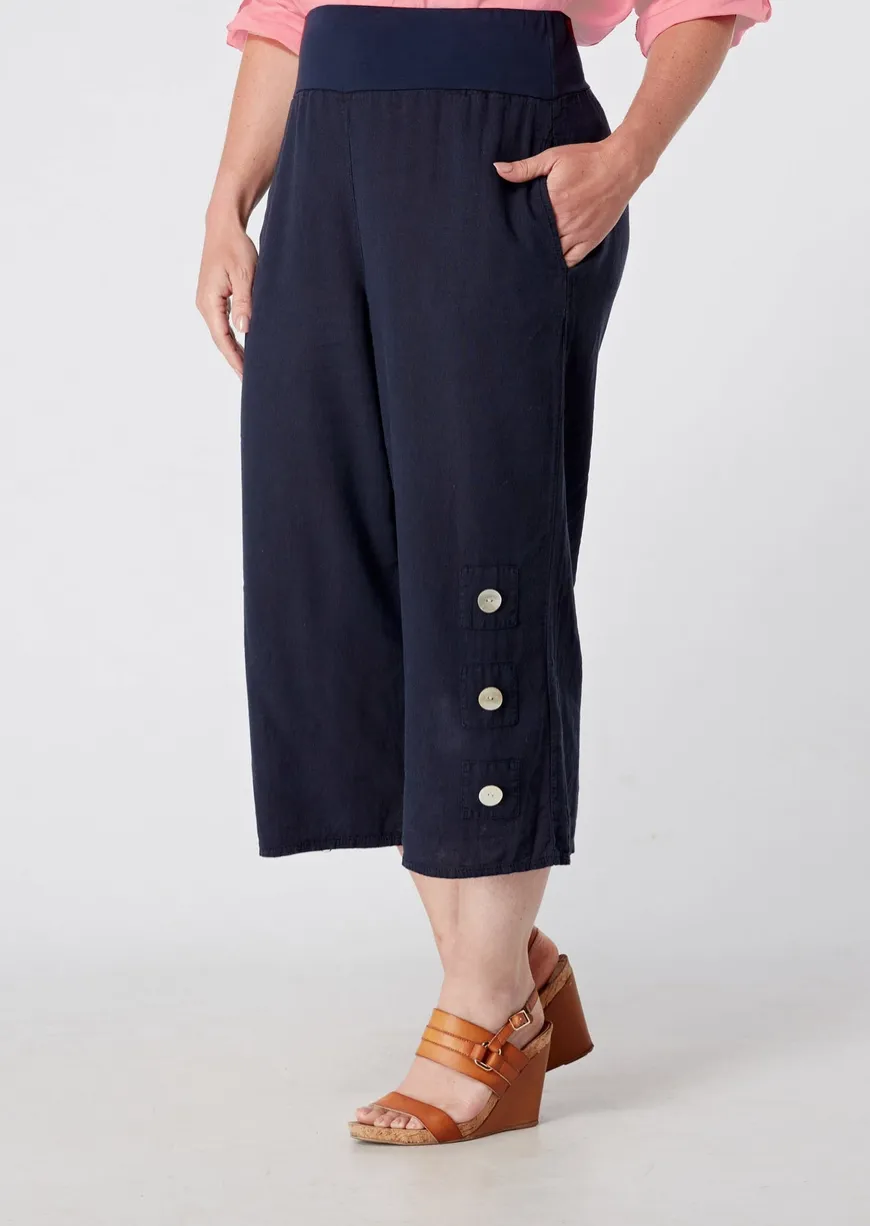 Luca Vanucci pant 1530, button-detail linen-blend