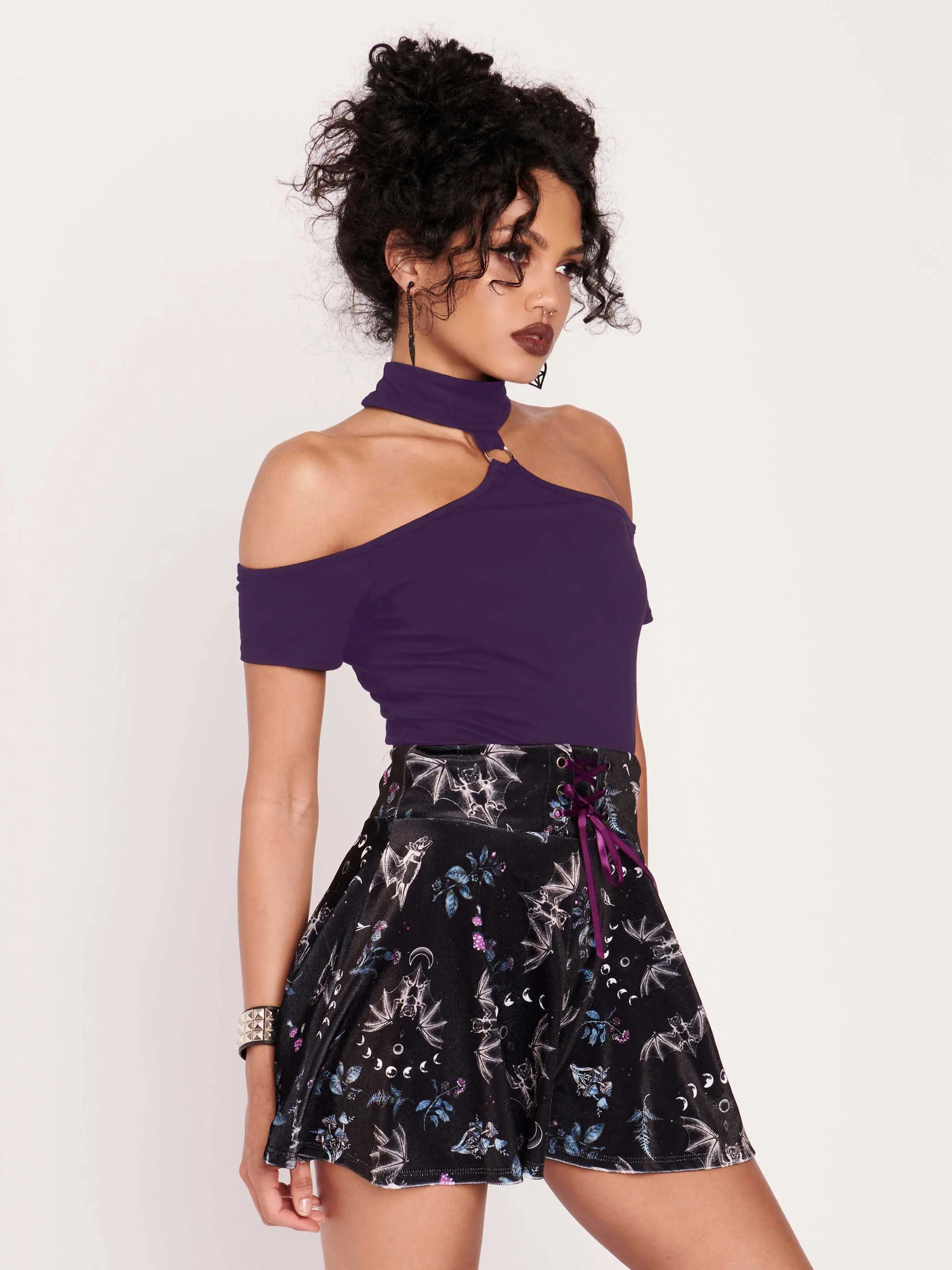 Purple Choker Off Shoulder Top