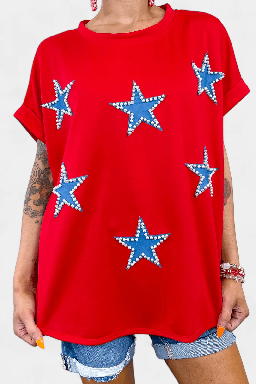 Red Pearl Star Patriotic Top