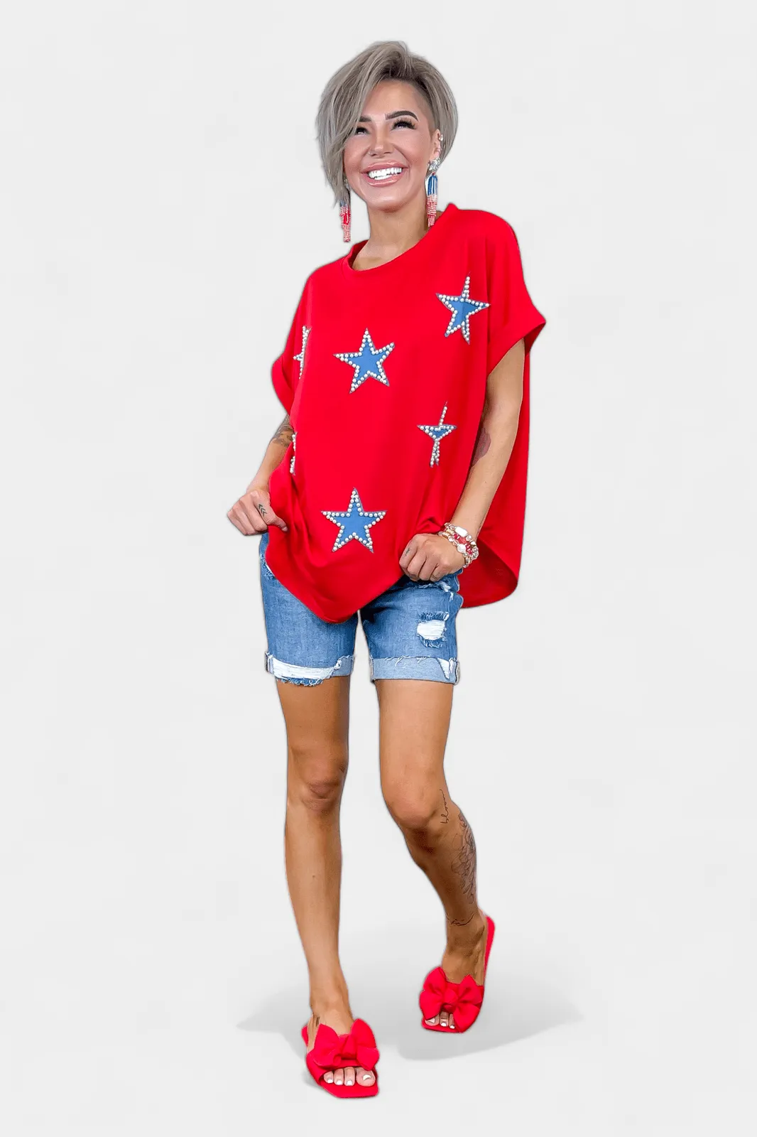 Red Pearl Star Patriotic Top