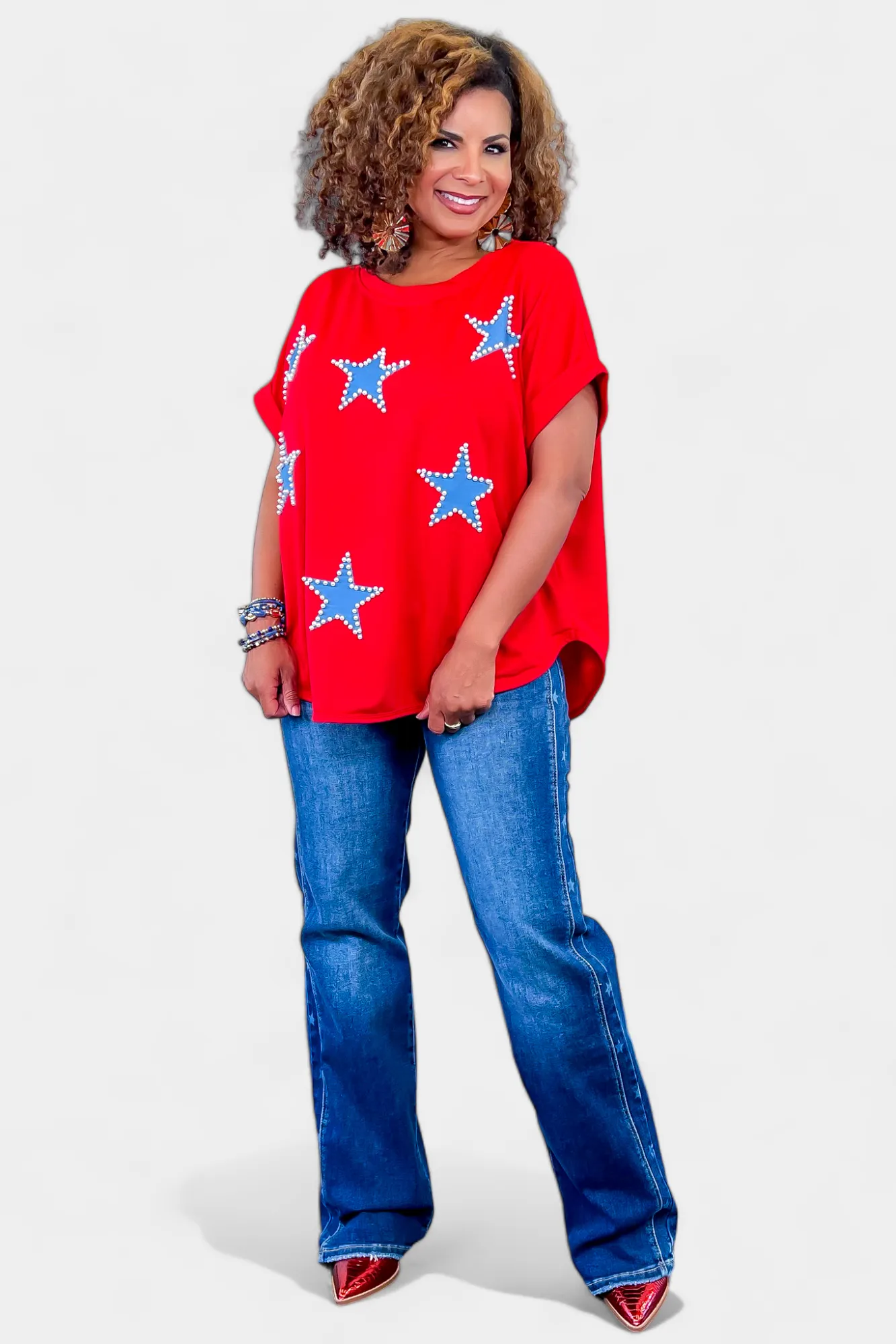 Red Pearl Star Patriotic Top