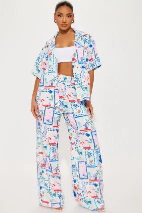 Send Me A Postcard Pant Set - Blue/combo