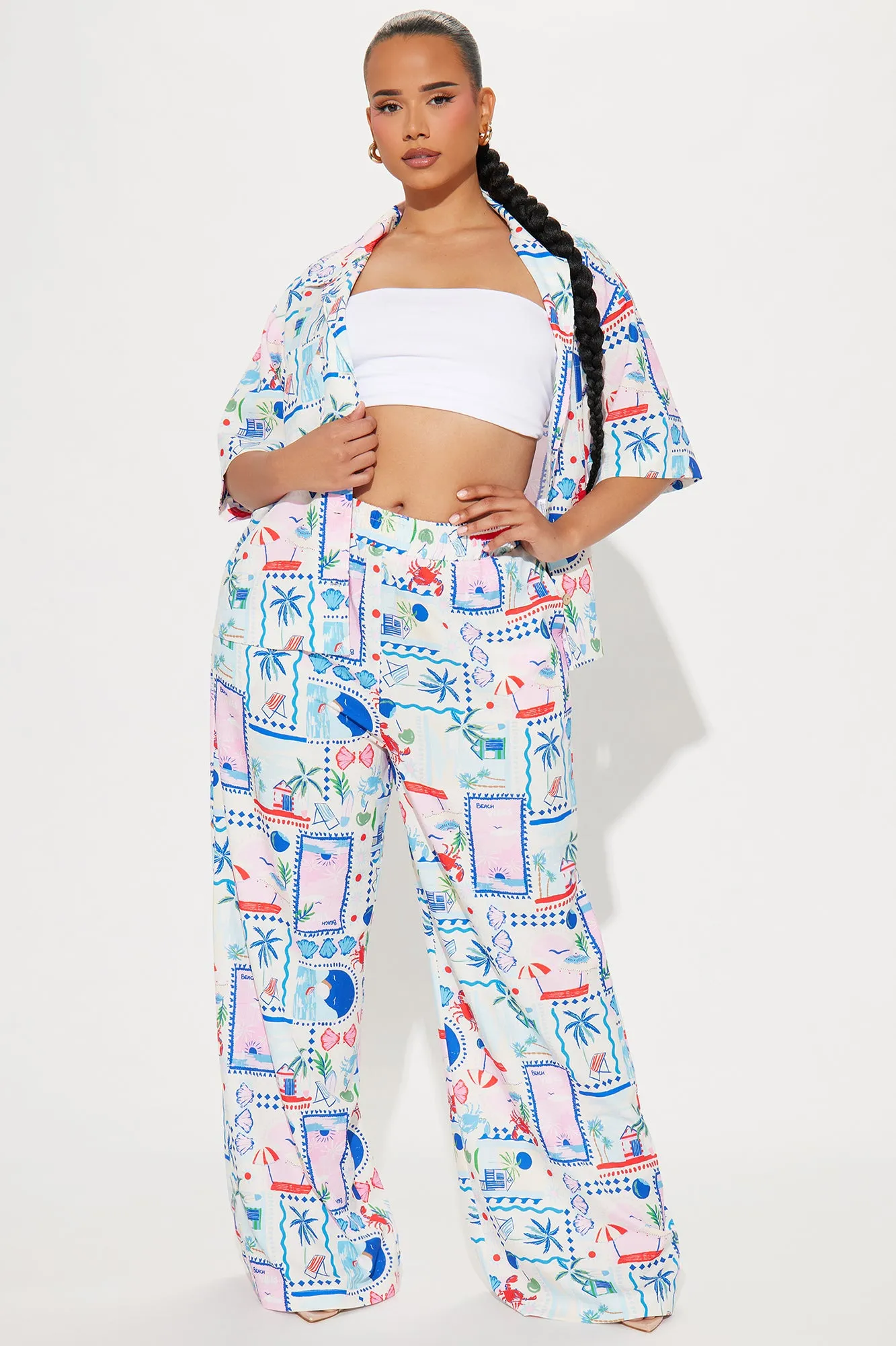 Send Me A Postcard Pant Set - Blue/combo