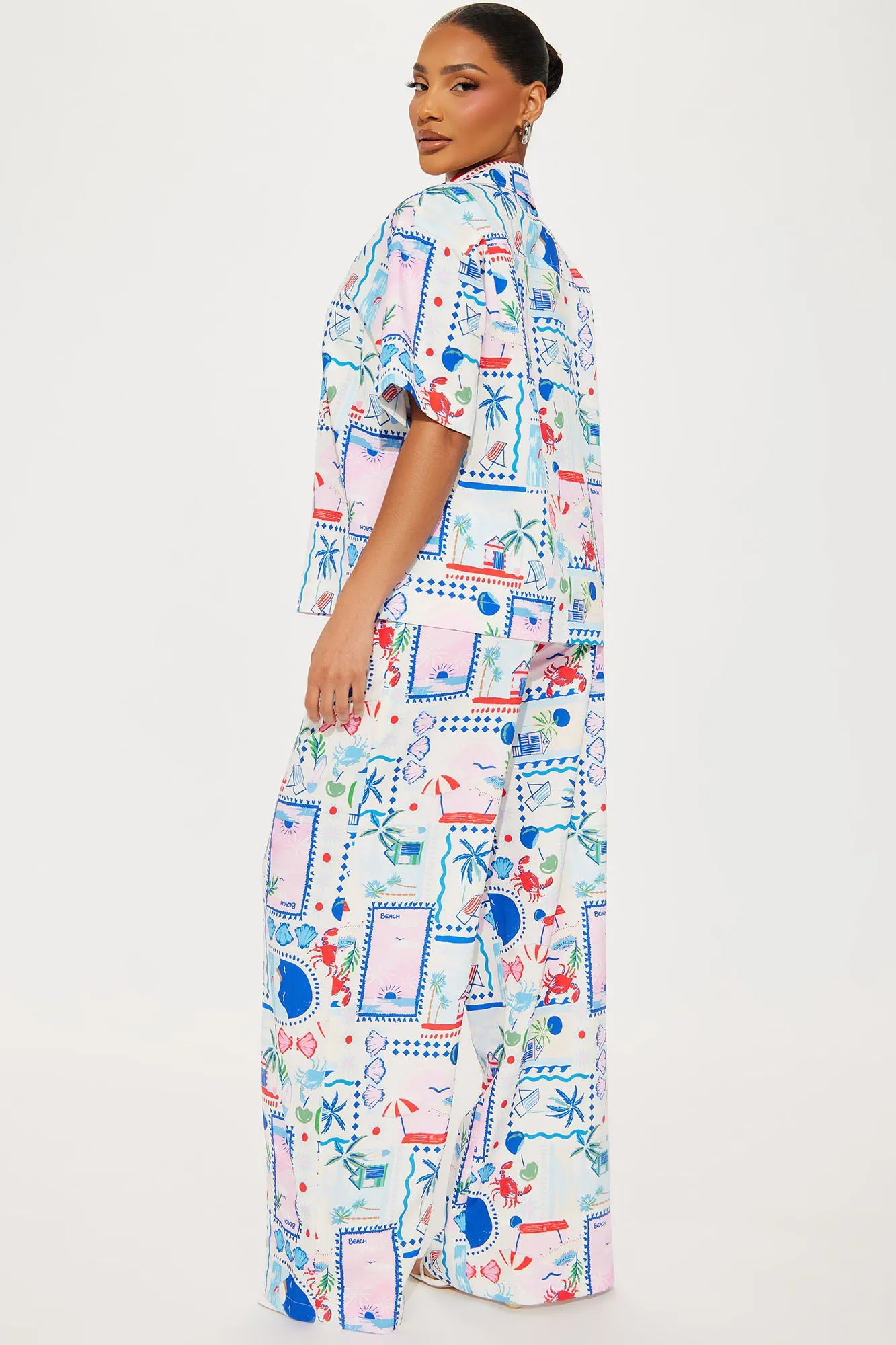 Send Me A Postcard Pant Set - Blue/combo