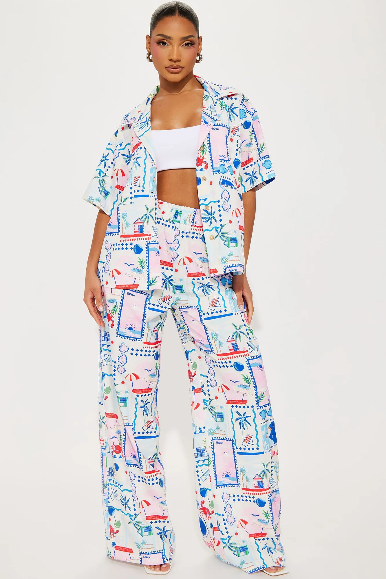 Send Me A Postcard Pant Set - Blue/combo