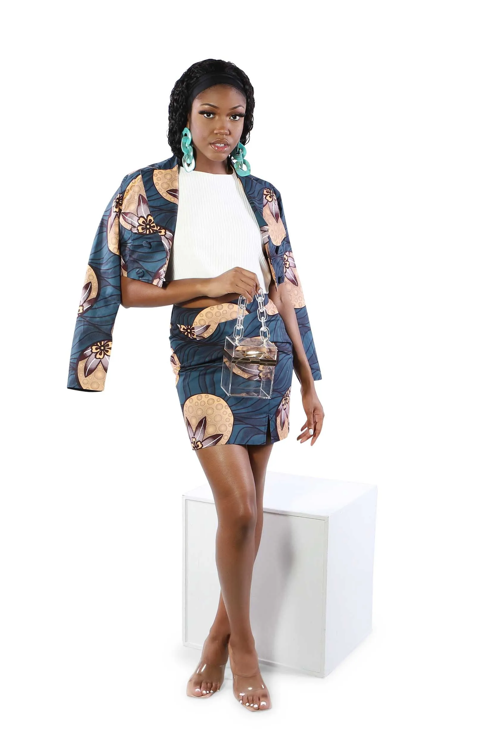 Shebah African Print Cropped Blazer
