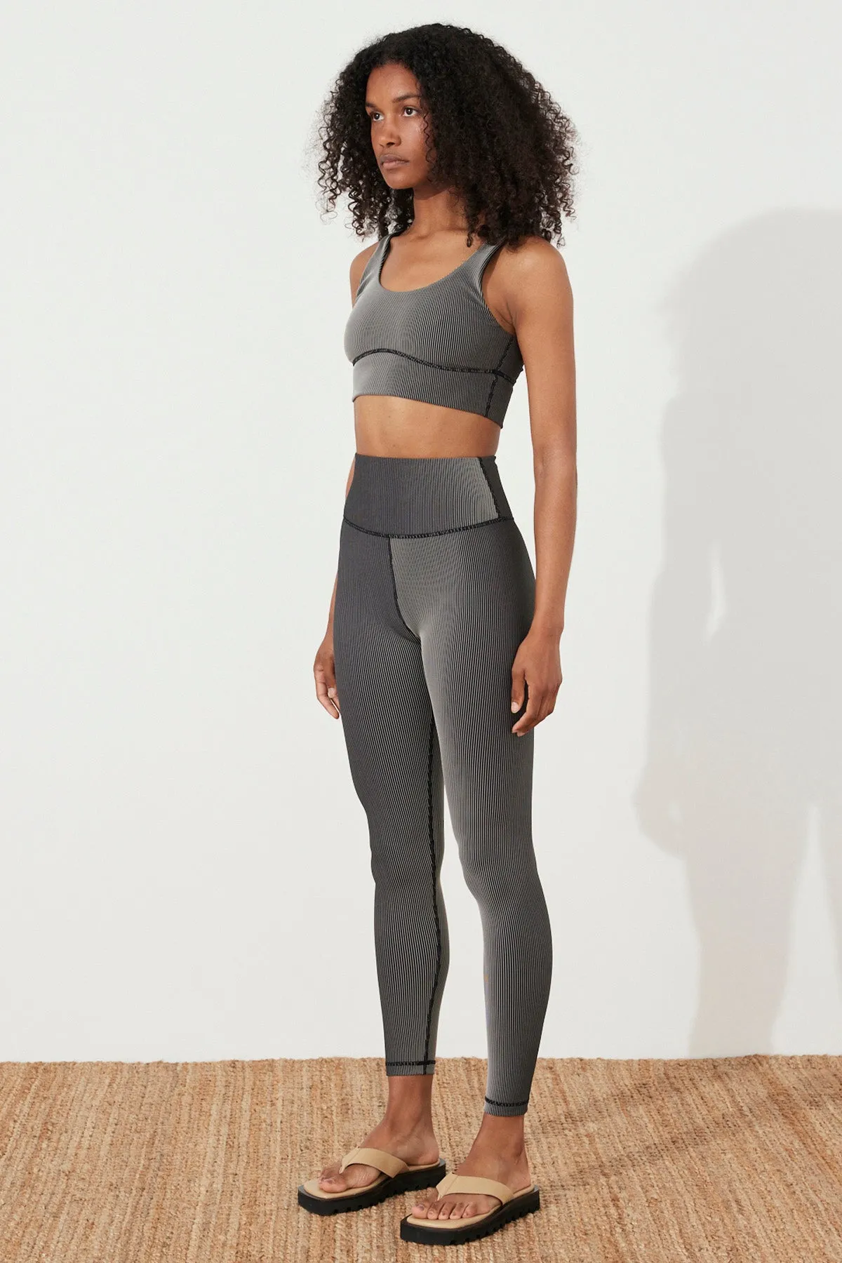 Stripe Rib Crop Top - Black